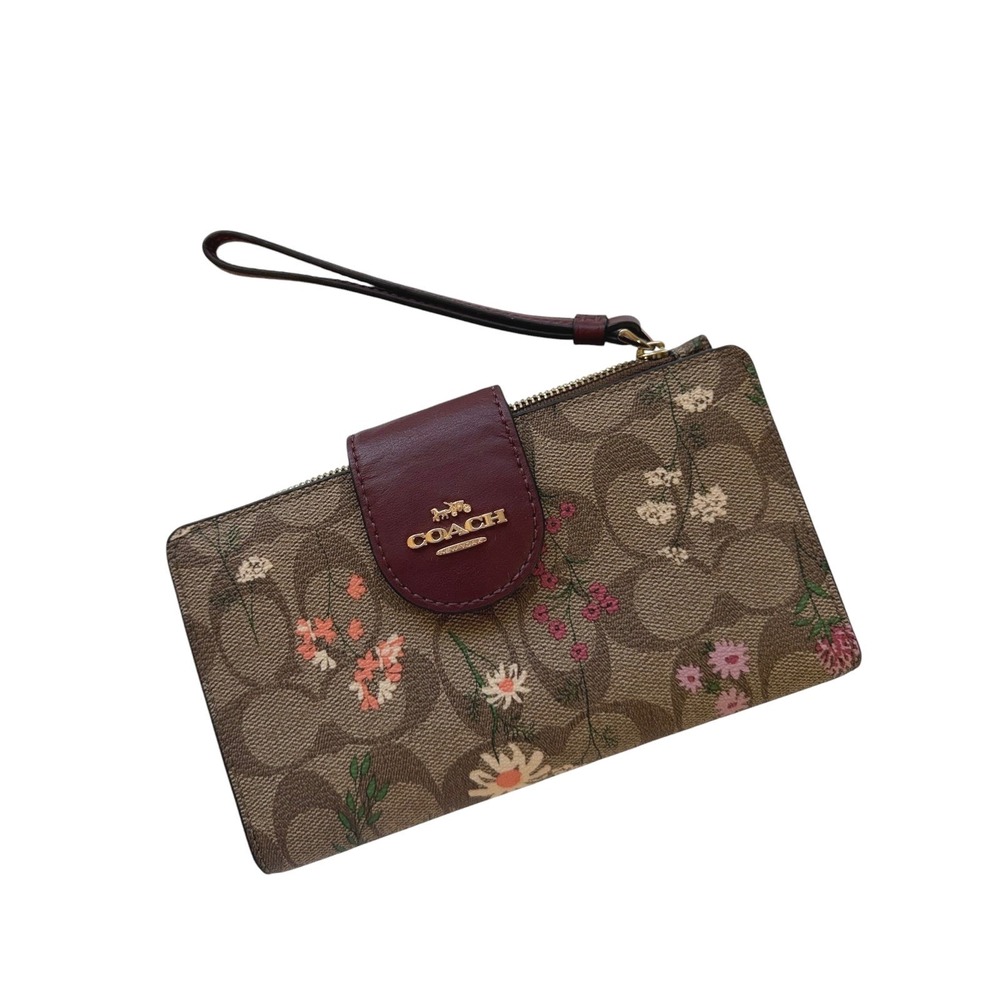Coach Womens Floral Signature Wristlet Wallet OS Bifold Monogram Canvas